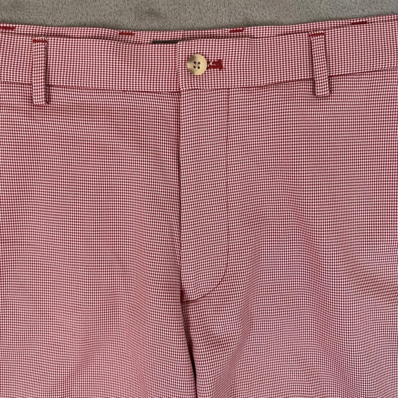 Peter Millar Shorts Mens 35 Red Micro Check Crown Sport Golf Chino Performance - Picture 2 of 13
